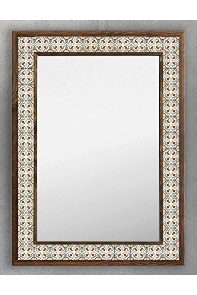 Oscar Stone Decor Ahşap Çerçeveli Mozaik (mermer) Ayna 53x73 Cm Seramik Desen...