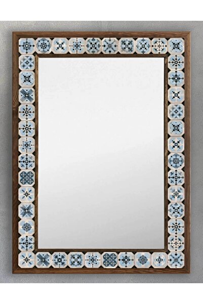 Oscar Stone Decor Ahşap Çerçeveli Mozaik Taş (mermer) Ayna 53x73 Cm Etnik Mav...