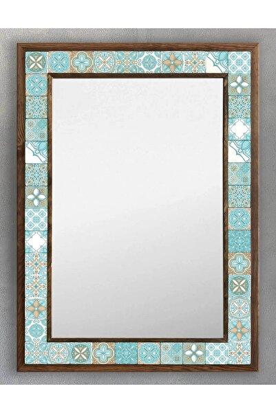 Oscar Stone Decor Ahşap Çerçeveli Mozaik (mermer) Ayna 53x73 Cm Seramik Desen...