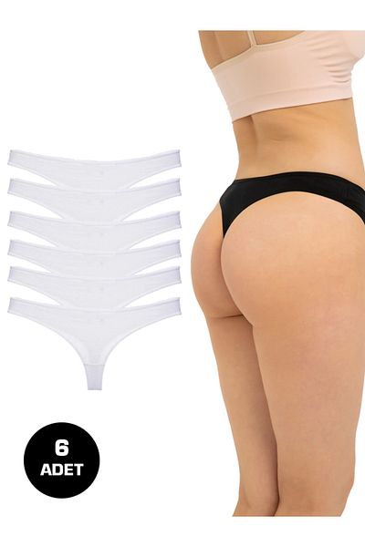 FOURAA Women's Black-white-gray Cotton Brazilian String Thong 95% Cotton - Pack of 6