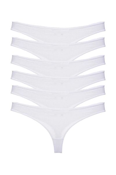 FOURAA Women's Black-white-gray Cotton Brazilian String Thong 95% Cotton - Pack of 6