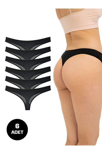 FOURAA Women's Black-white-gray Cotton Brazilian String Thong 95% Cotton - Pack of 6