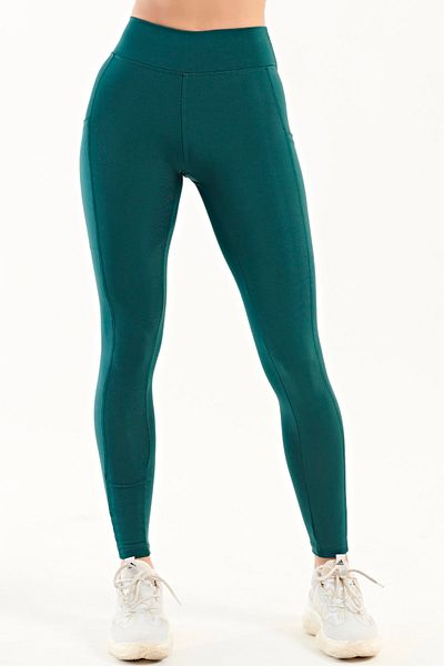 YEXECH Leggings sport pentru femei, verde petrol, talie înaltă, elastici, de ridicare, cu buzunare, seria Push Up Connection
