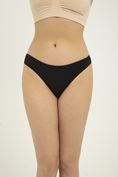 FOURAA Kadın Siyah-beyaz-gri Pamuk Brazilian String Tanga %95 Pamuk - 6'lı Paket