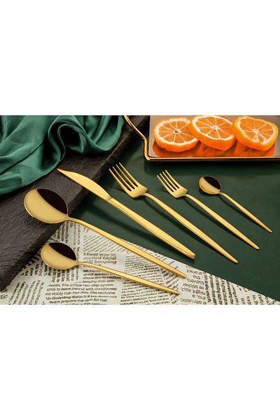 ÖZLİFE Mess Gold 60 Piece Fork Spoon Knife Set