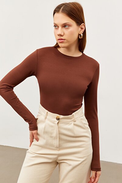 Bipantolon Body de damă Acı Kahve guler rotund