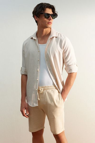 Trendyol Collection Šortky Ecru Linen Look Regular Fit - TMNSS23SR00030