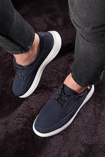 Ducavelli Genuine Leather Men's Slippers - Orthopedic Sole, Navy Blue, Breathable & Odor Resistant