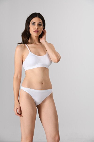 Miss Fit Women's White Seamless Thin Strapless Padded Gather Detail Bustier Seamless Knitted