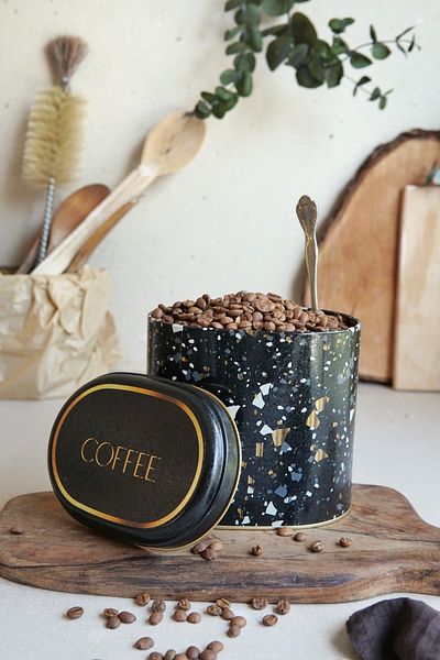 EVLE Er004-1h Terrazzo Black Patterned Oval Metal Storage Container 11x15 Cm