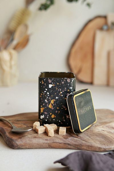EVLE Er008-1h Terrazo Black Patterned Square Metal Storage Container 8x8 Cm