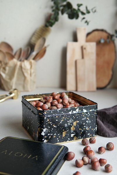 EVLE Er026-1h Terrazzo Black Patterned Square Metal Storage Container 16x16 Cm