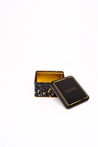 EVLE Er026-1h Terrazzo Black Patterned Square Metal Storage Container 16x16 Cm