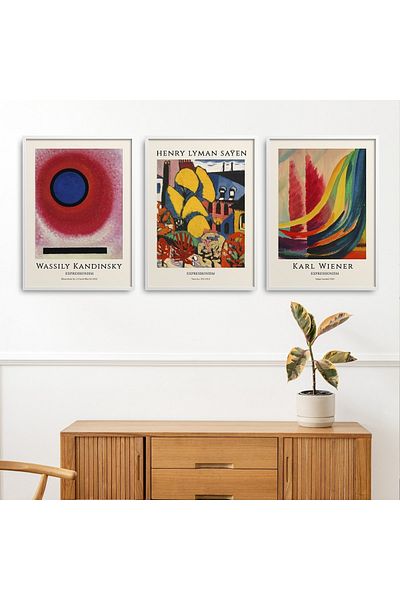 HOMEPACK 3 τεμάχια ζωγραφική με κορνίζα Wassily Kandinsky, Henry Lyman Sayen, Karl Wıener Classic Works Hpn147