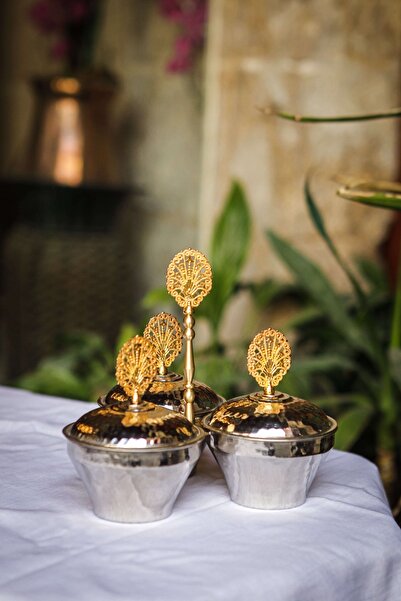 ANTEPSEPETİ Copper Silver Plated 3-Piece Spice Shaker