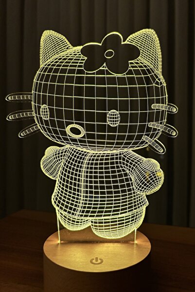 BY-LAMP Hello Kitty Figürlü Led Gece Lambası | 7 Işık Rengi | Ahşap Taban