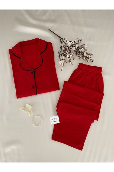 MH Moony Homewears Rouge Red Combed Pajama Set of 2