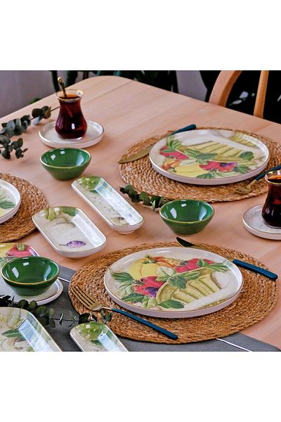 Glore Verdura Gold Gilded 41 Piece Ceramic Breakfast Set for 6 People