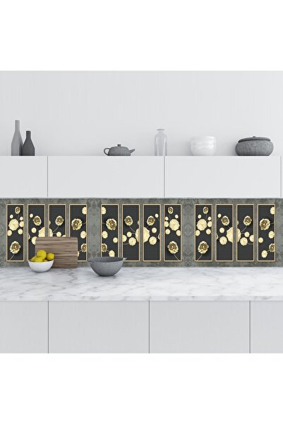 StickerArt Mutfak Tezgah Arası Folyo Fayans Kaplama Folyosu 3d Golden Flower Bordür Motif 60x300 Cm