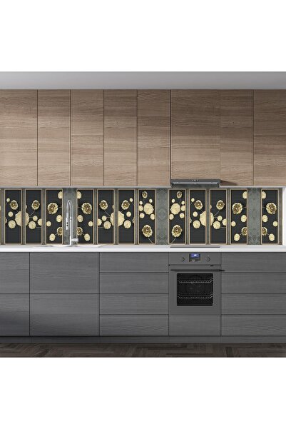 StickerArt Mutfak Tezgah Arası Folyo Fayans Kaplama Folyosu 3d Golden Flower Bordür Motif 60x300 Cm