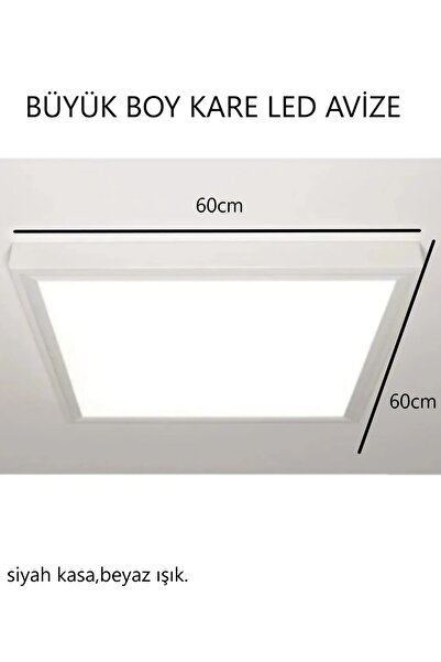 Viesteknoloji Siyah Kasa 60x60cm Kare Tavana Sıfır Led Panel Avize Armatür Banyo Tuvalet Balkon Led Glop Armatür