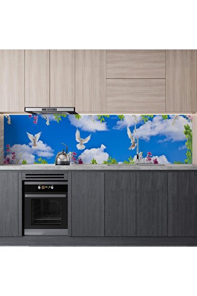 StickerArt Mutfak Tezgah Arası Folyo Fayans Kaplama Folyosu Gökyüzü Çiçekler 60x300 cm