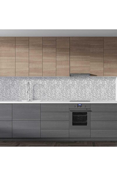 StickerArt Mutfak Tezgah Arası Folyo Fayans Kaplama Folyosu 3d Gri Çiçek 60x400 Cm