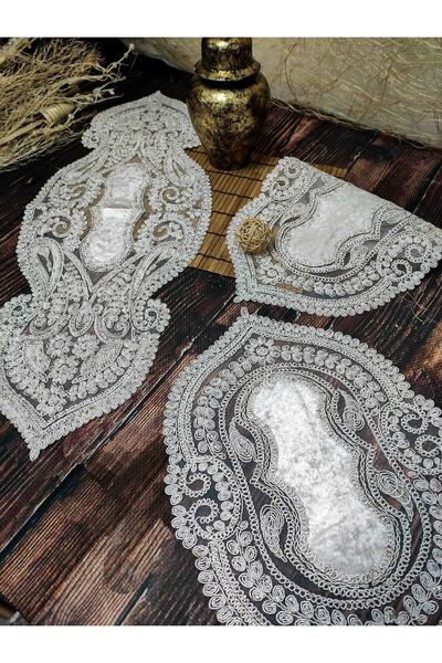 Çt Çeyizci Tekstil طقم غرفة المعيشة، مفرش طاولة القهوة مكون من 3 قطع لغرفة ال...