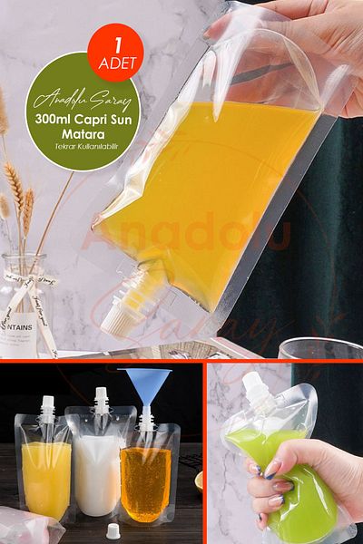 Anadolu Saray Çarşısı Capri Sun 300ml Flask Set - Reusable, Bpa Free, Coffee Milk Water Bag Flask