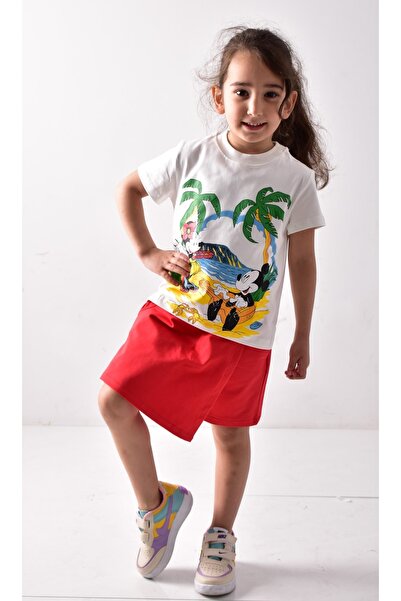 Banadamoda طقم تنورة وشورت وقميص بناتي مطبوع