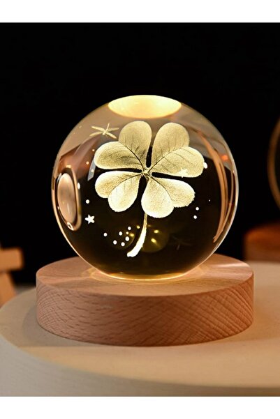 Genel Markalar Şans Getiren Yonca Ahşap Altlıklı Işıklı Cam Küre Büyük