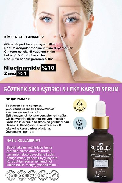 bs bubbles cosmetic Anti-Blackhead and Acne Niacinamide Skin Care Serum 30 ml (niacinamide 5% & Zinc
