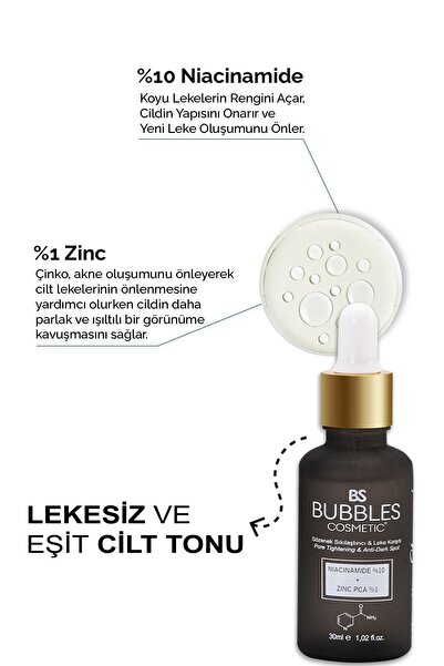 bs bubbles cosmetic Siyah Nokta Ve Sivilce Karşıtı Niacinamide Cilt Bakım Serumu 30 ml (niacinamide 5% & Zinc