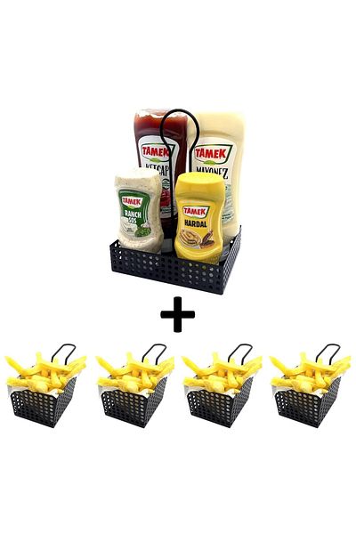 decorelax 4 Mini Potato Bowl and 1 Sauce Bowl - Cafe, Restaurant Burger Presentation, Serving Equipment Model-1 Black
