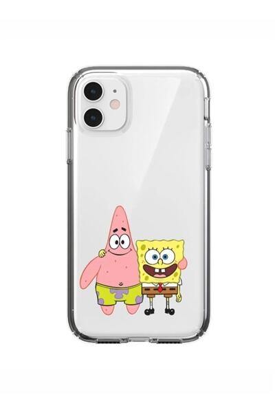 butikcase حافظة سيليكون شفافة ممتازة متوافقة مع هاتف Iphone 11 مع تصميم Spongebob وPatriarch Star