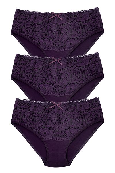HNX 3-Piece Cotton Waist Lace Detailed High Waist Large Size Women's Panties