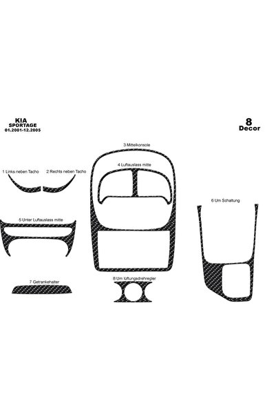 meriç cockpit design ميريتش ®   كيا سبورتاج توربيدو أمامي مطلي أسود لامع 8 قطع 2001-2005