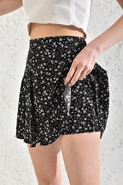 Lunaberry Fusta mini scurtă din viscoză moale cu talie înaltă și talie elastică imprimată pe spate - vară