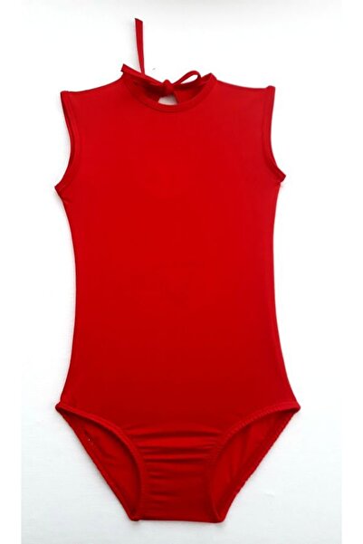 LULLY KİDS Jimnastik Bale Antreman Kırmızı Kolsuz Body Kız Çocuk Mayosu