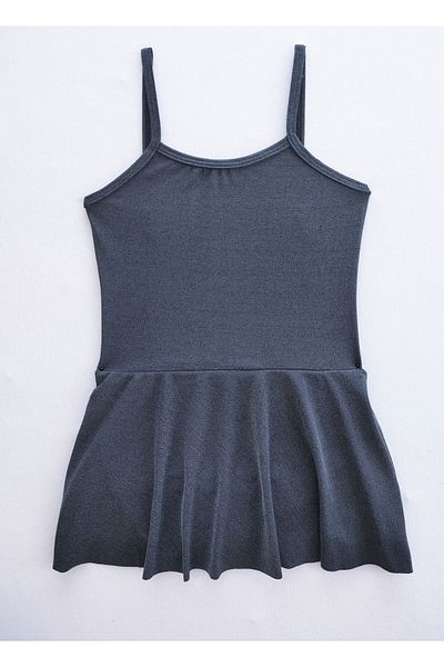 LULLY KİDS Girl's Anthracite Melange Ballet Gymnastics Swimsuit with Rope Strap Skirt