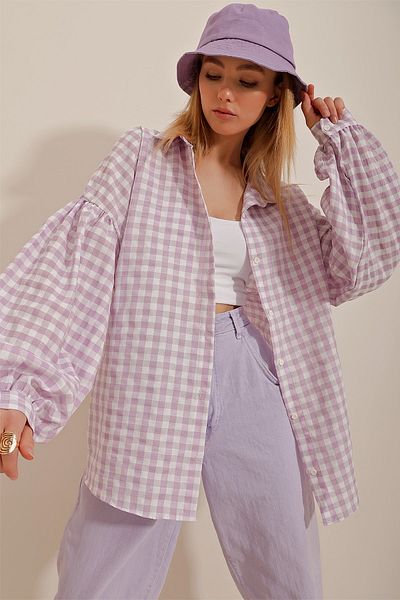 Trend Alaçatı Stili Hemd - Lila - Relaxed Fit