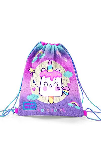 Coral High Kids Colorful Tie Dye Unicorn Ice Cream Patterned Drawstring Drawstring Backpack 22685