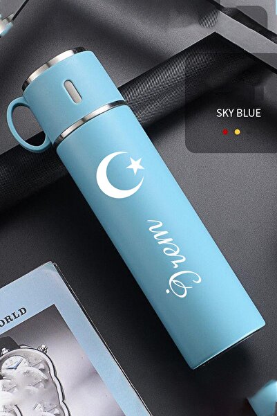 NRDLİFE Kişiye Özel İsim Baskılı 316 Paslanmaz Çelik Termos 580 Ml Kahve Çay Termos Mavi