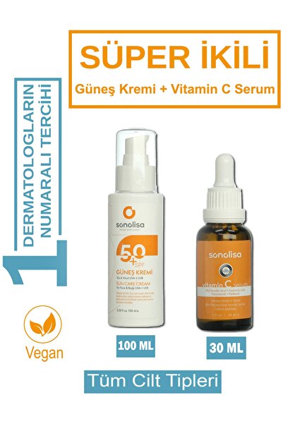 SONOLİSA واقي من الشمس بمعامل حماية SPF 50 ومصل فيتامين C بنسبة 15٪ - مجموعة ...