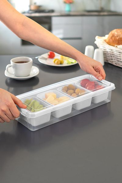 Ecolux 4 Compartment Maxi Luxury Breakfast Set with Lid - White