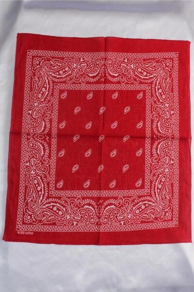 sema aksesuar Red 100% Cotton Unisex Ethnic Patterned Bandana Scarf - Bracelet