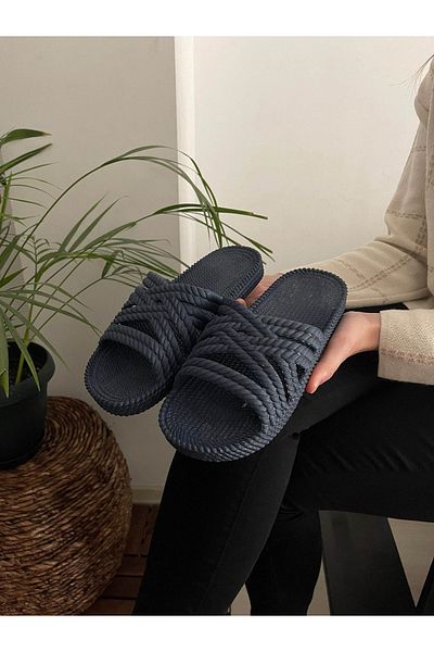 Behtah Kundura Knitted Straw Look Non-Slip Thick Sole Soft Flexible Slippers Beach Sea Pool Daily Slippers