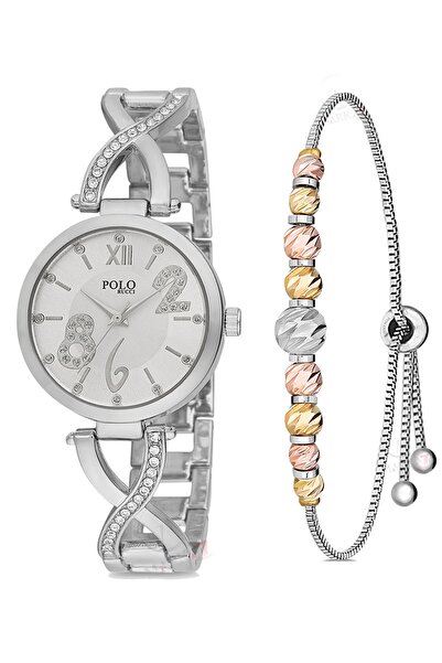 POLO Rucci ساعة يد نسائية أنيقة موديل تويست وسوار دوريكا مزيج من اللون الفضي