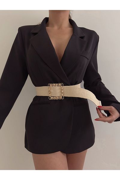 Fiori Elastic Straw Women's Belt with Mesh Buckle,Jacket Belt,Dress Belt,Shirt Belt