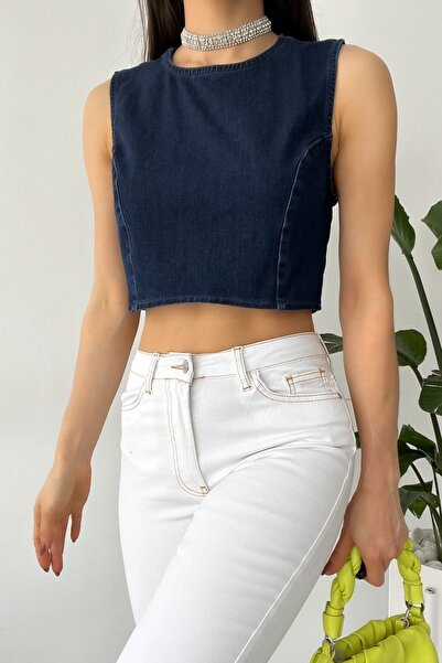 FEMELLE Γυναικεία τζιν Crop Μπλούζα New Season